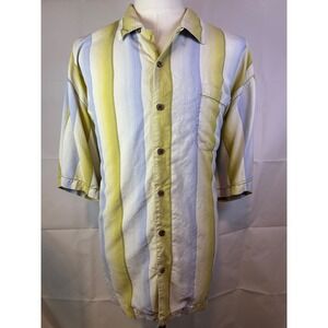 Tommy Bahama Mens XXL 100% Silk Striped Short Sleeve Button Down Shirt Green